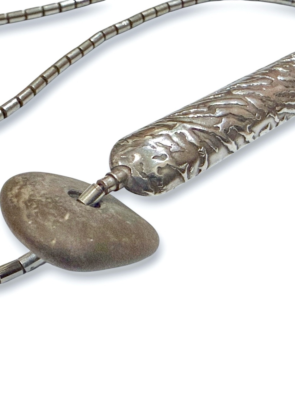Jan Yager Unique Sterling Modernist Pillow Style Necklace with Stone Accent - Picture 6 of 16